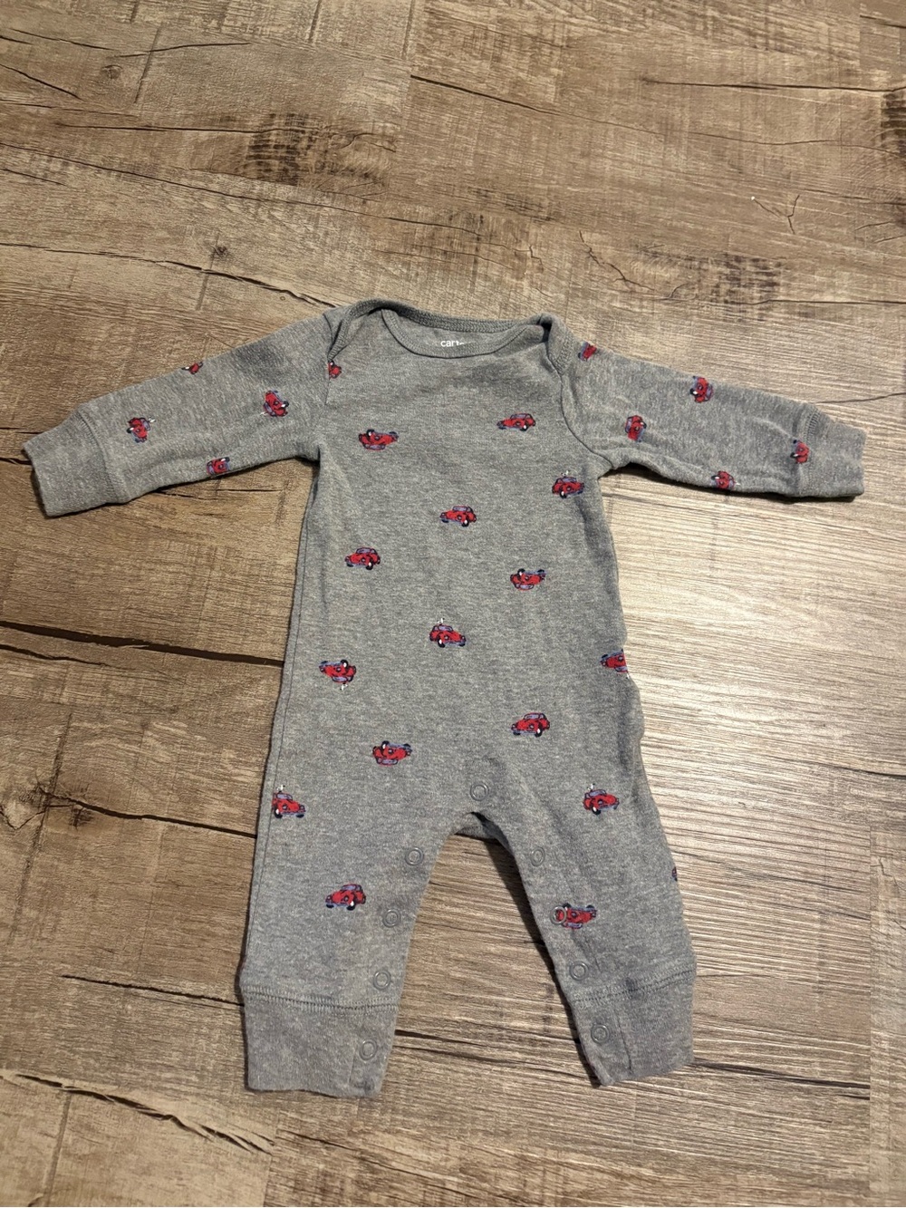 Gray infant One-Piece with Red Car Motif